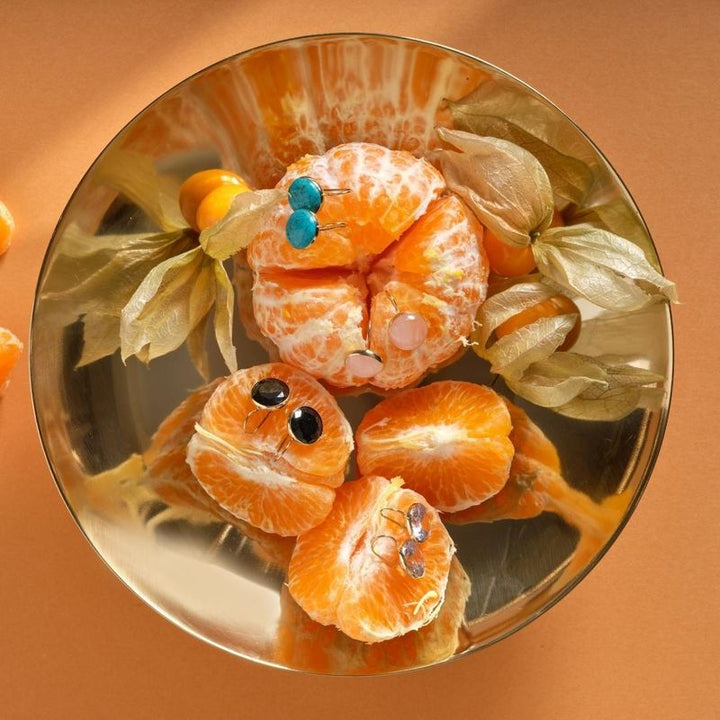 עגילים תלויים זהב 14 קראט אבן רוז קווארץ