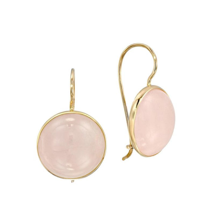 14K Gold Round 12mm Roze Quartz Dangle Earrings