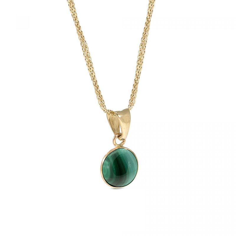 14K Yellow Gold Green Malachite Pendant - malachite necklace , Handmade 