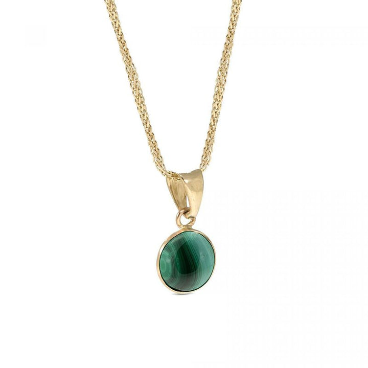 14K Yellow Gold Green Malachite Pendant - malachite necklace , Handmade 