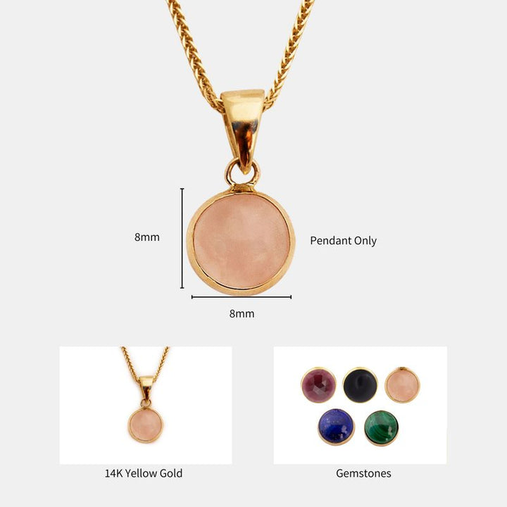 תליון זהב צהוב רוז קוורץ עגול