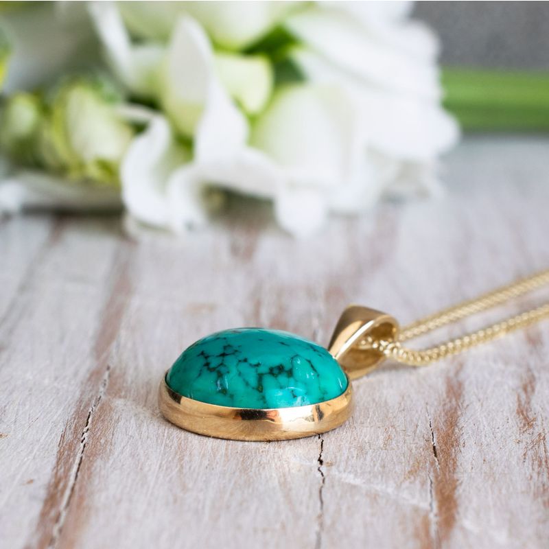 14K Yellow Gold 12mm Turquoise Pendant