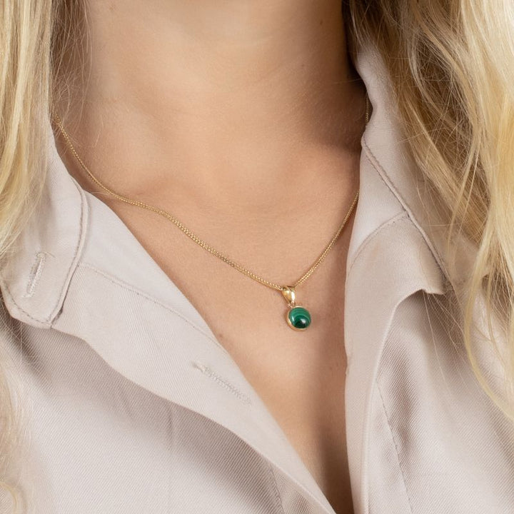 14K Yellow Gold 12mm Malachite Pendant