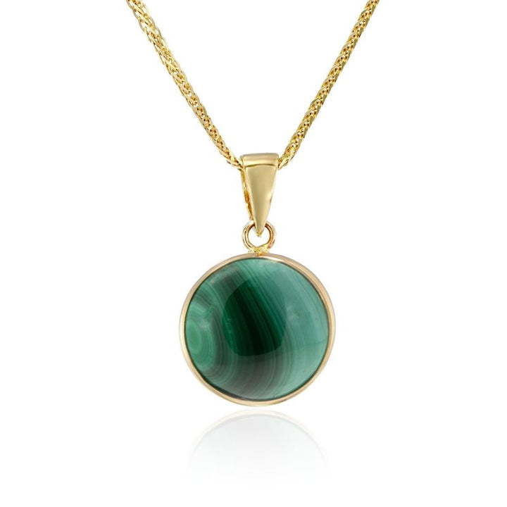 14K Yellow Gold 12mm Malachite Pendant