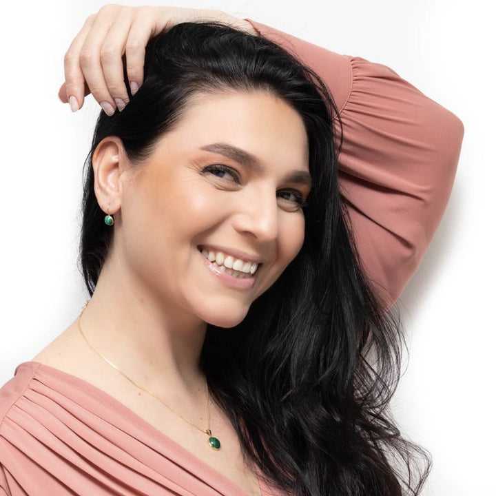 תליון עגול זהב 14 קראט באבן מלאכית ירוקה