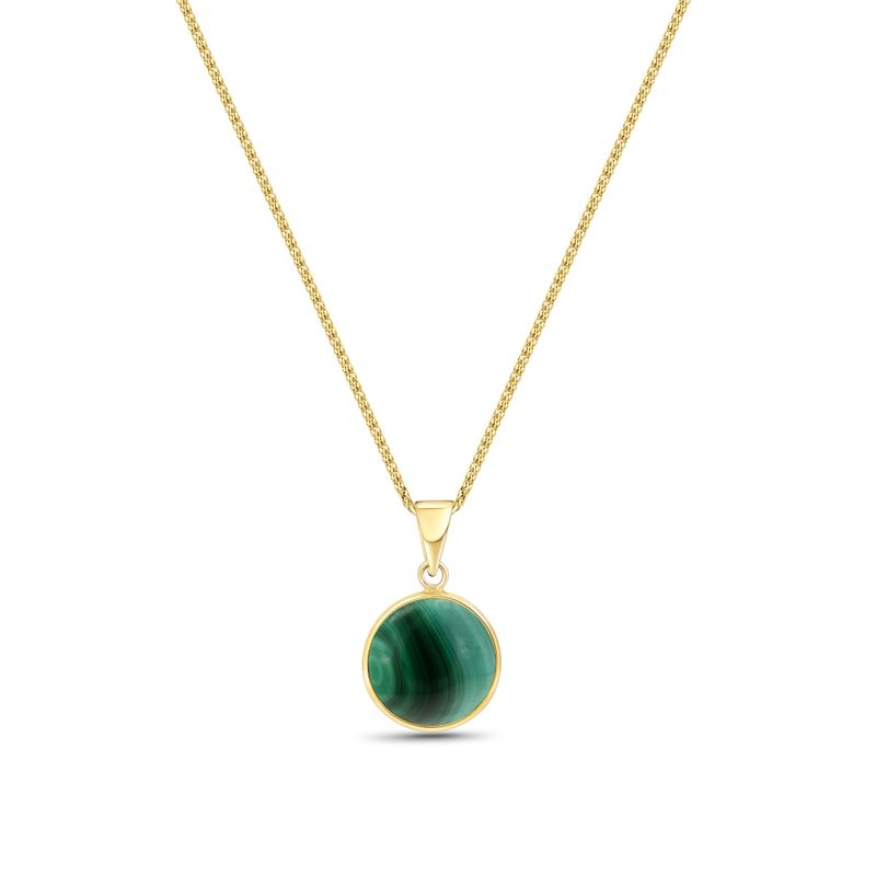 14K Yellow Gold 12mm Malachite Pendant