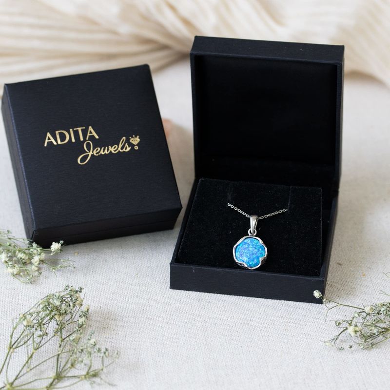 תליון כסף באבן אופל כחול וינטג'