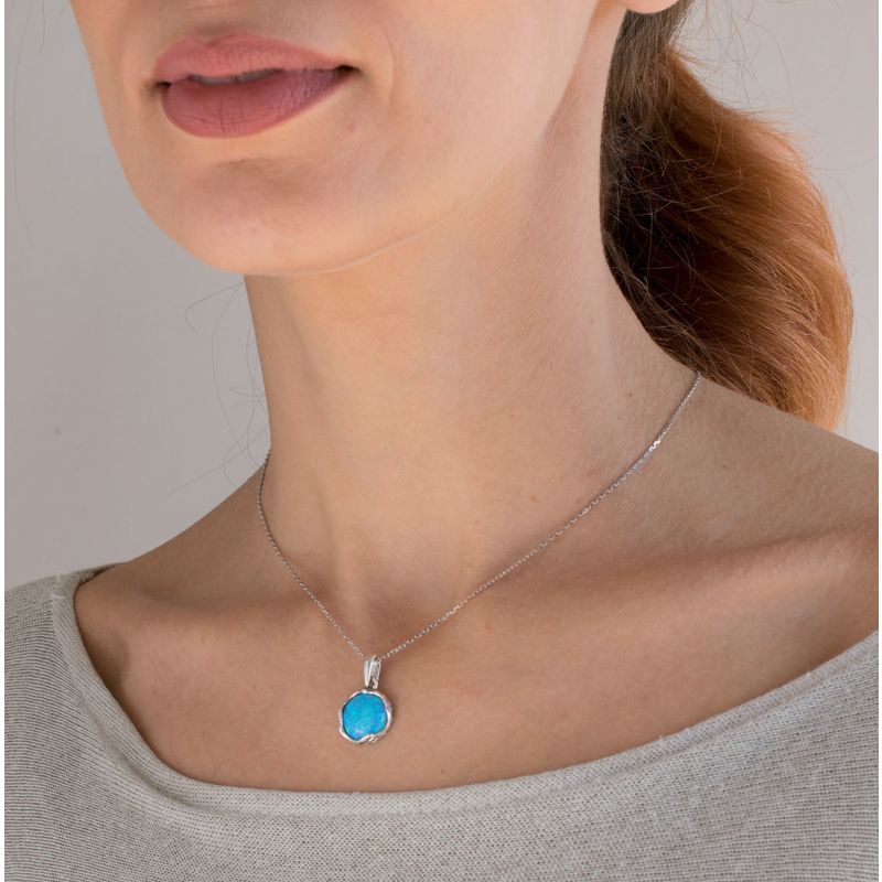 תליון כסף באבן אופל כחול וינטג'