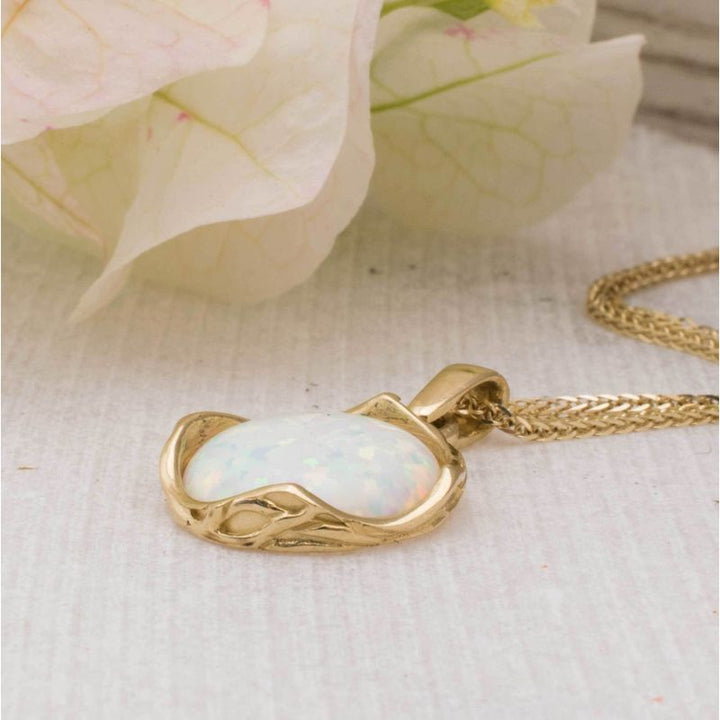 14K Yellow Gold 12mm White Opal Vintage Pendant