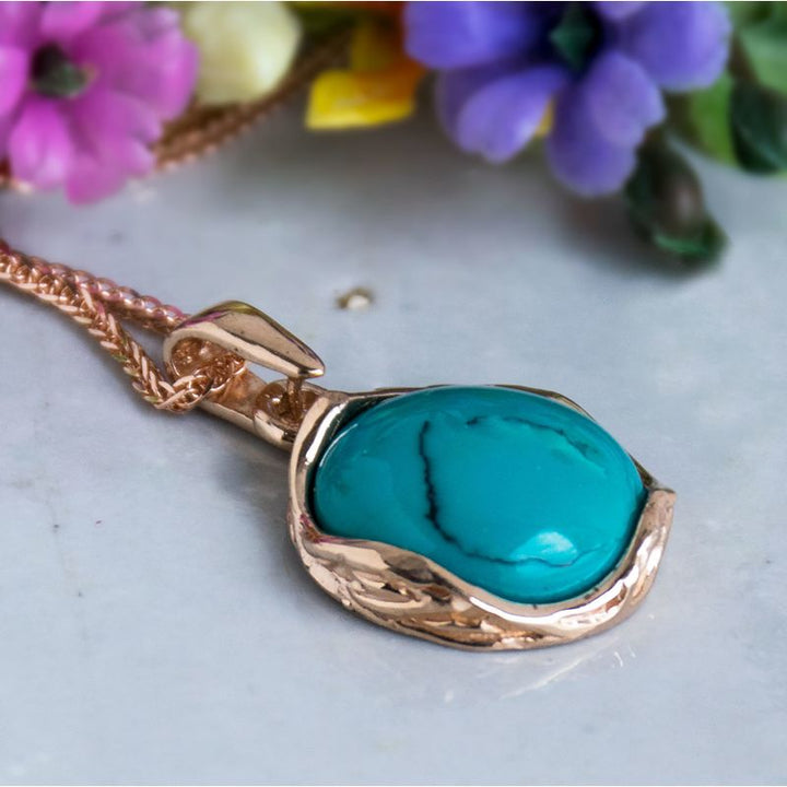 14K Rose gold 12mm Turquoise Vintage Pendant