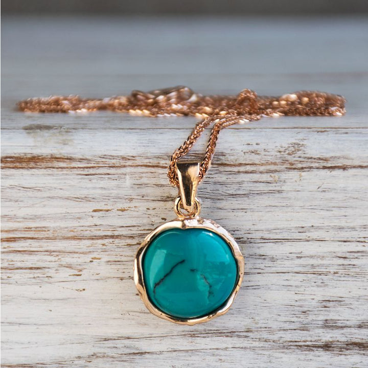 14K Rose gold 12mm Turquoise Vintage Pendant