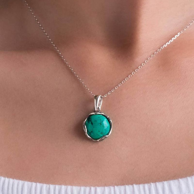 תליון כסף טורקיז שרשרת כסף תואמת