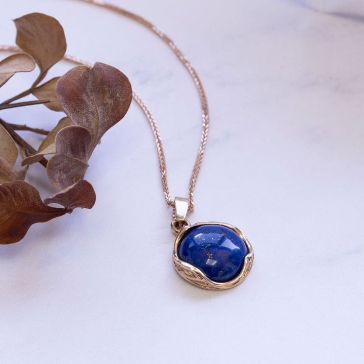 14K Rose gold 12mm Lapis Vintage Pendant