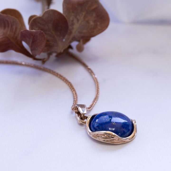 14K Rose gold 12mm Lapis Vintage Pendant