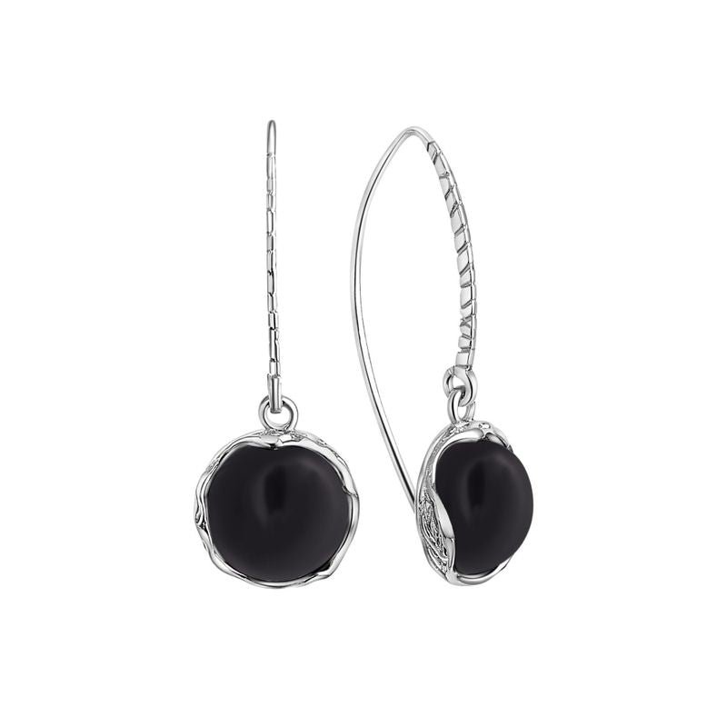 925 Sterling Silver Handmade 12mm Black Onyx Vintage Dangle Earrings