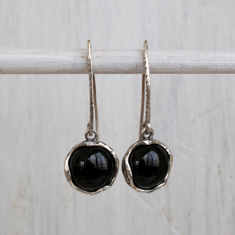 עגילי כסף מעוטרים וינטג' אבן אוניקס