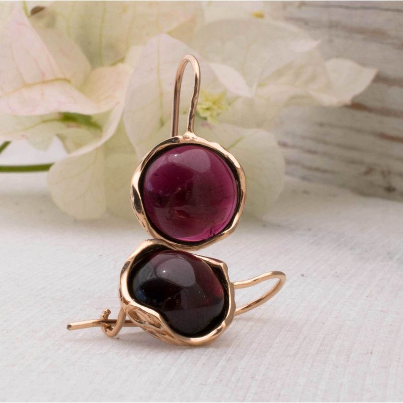 14k Solid Gold 12mm Garnet Vintage Earrings