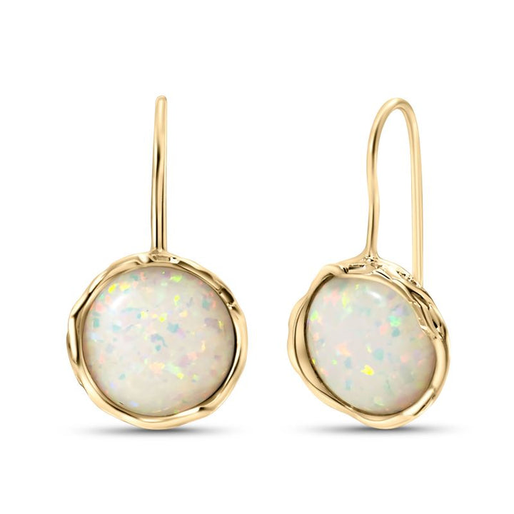 14k Solid Gold 12mm White Opal Vintage Earrings