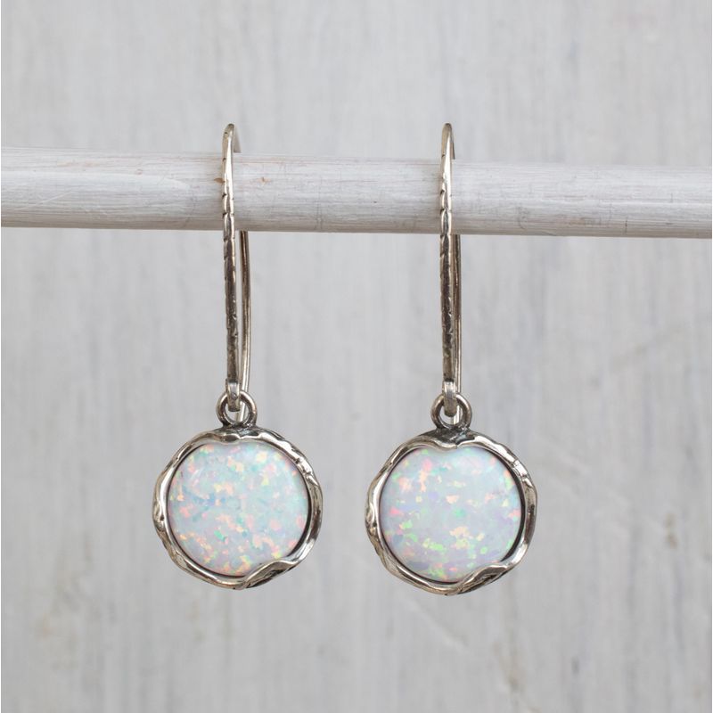 עגילי כסף מעוטרים וינטג' אבן אופל לבן