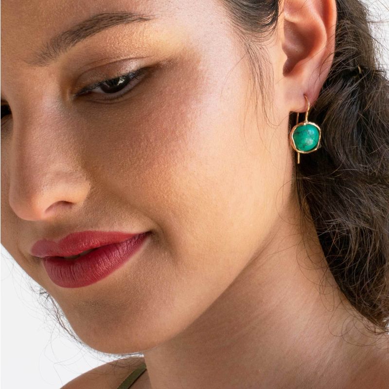 עגילי זהב אדום 14 קראט מעוטרים אבן טורקיז