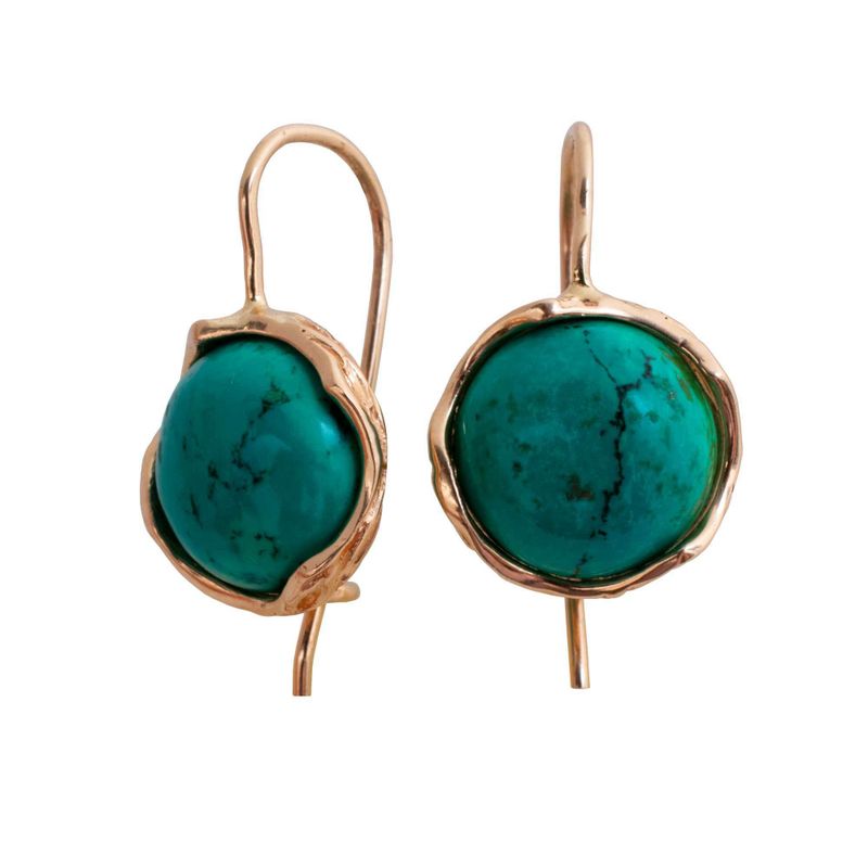 עגילי זהב אדום 14 קראט מעוטרים אבן טורקיז