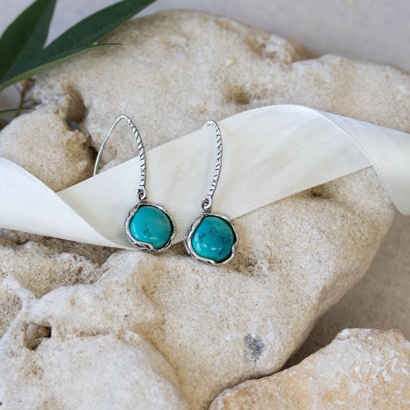 עגילי כסף טהור 925 תלויים אבן טורקיז