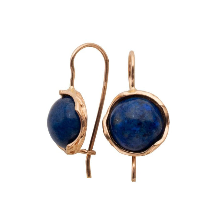 14k Solid Gold 12mm Lapis Vintage Earrings