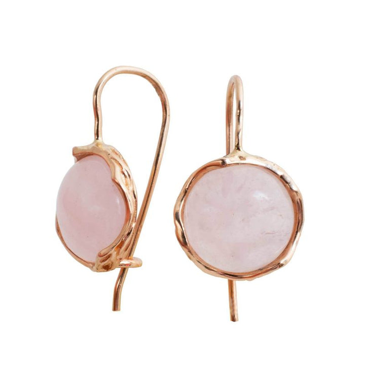 עגילי זהב אדום 14 קראט אבן רוז קווארץ