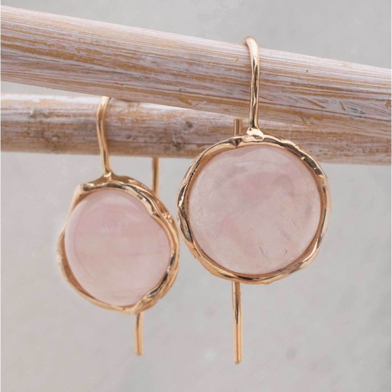 14k Solid Gold 12mm Roze Quartz Vintage Earrings