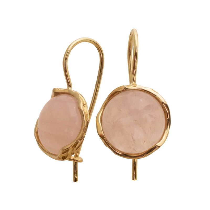 עגילים תלויים זהב 14 קראט רוז קווארץ