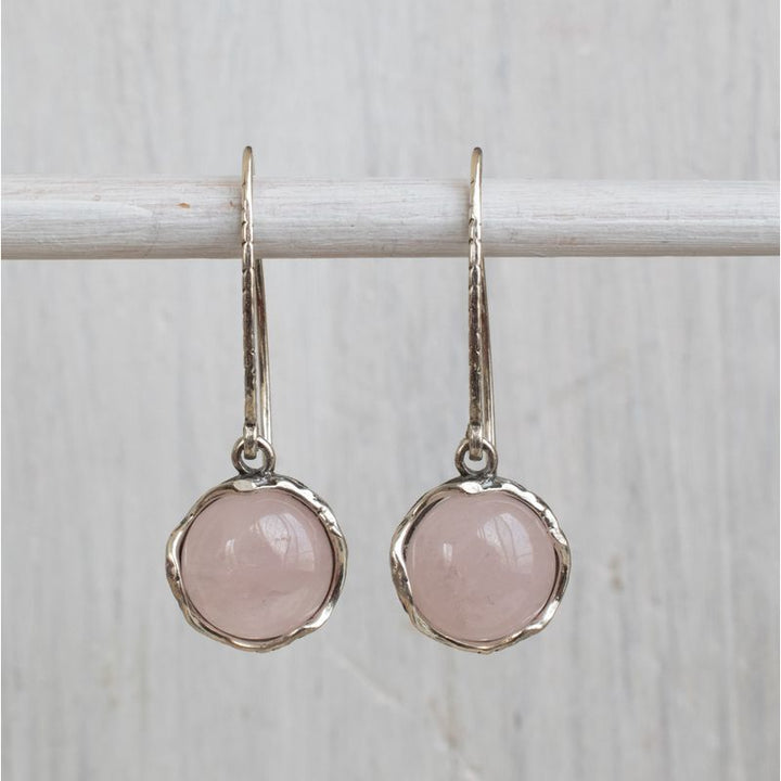 925 Sterling Silver Handmade 12mm Rose Quartz Vintage Dangle Earrings