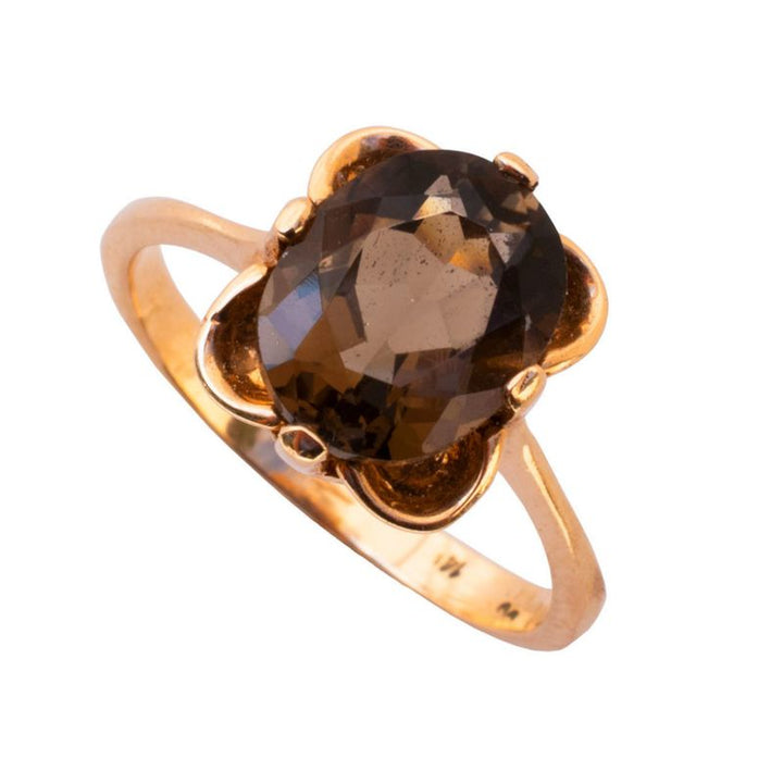 14K Rose gold Vintage Ring With 8x10 Smoky Quartz Gemstone