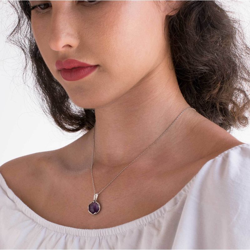 תליון זהב לבן 14 קראט חגיגי אמטיסט