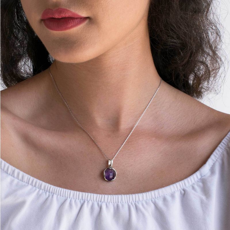 תליון זהב לבן 14 קראט חגיגי אמטיסט