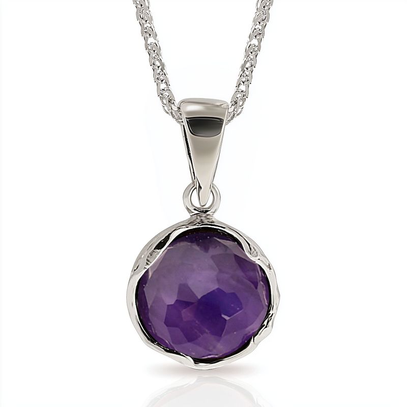 14K White gold Round Purple Amethyst Pendant - Vintage Gold Necklace , Handmade 