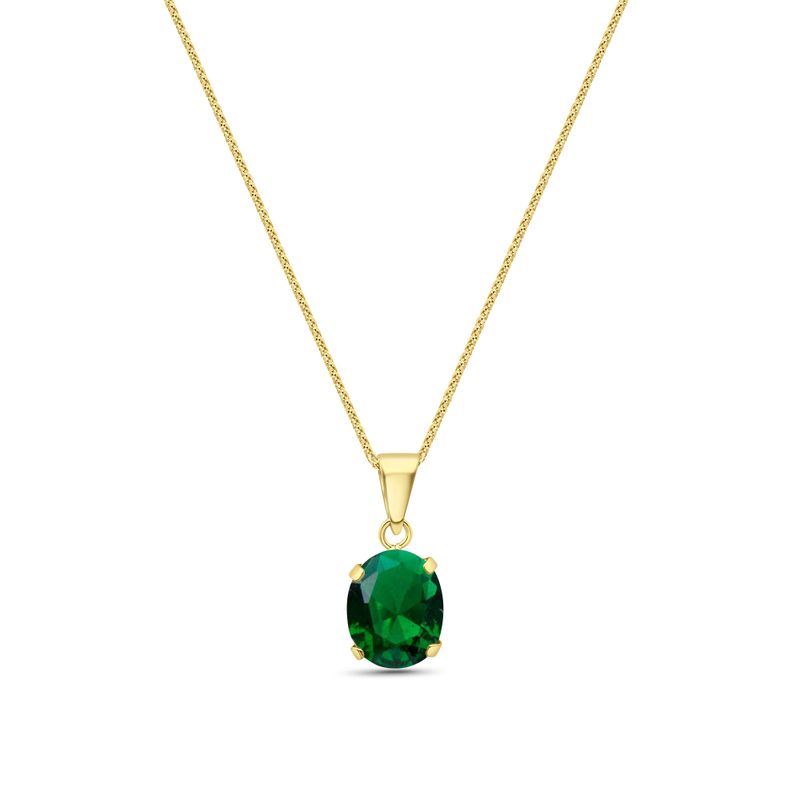 14K Yellow Gold 8x10mm Green CZ Oval Pendant