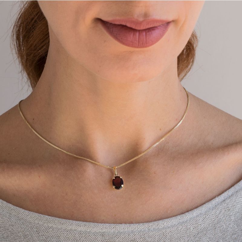 14K Yellow Gold 8x10mm Garnet Oval Pendant