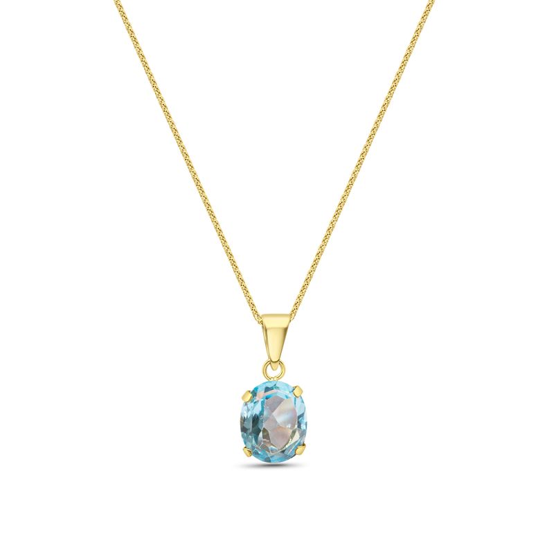 14K Yellow Gold 8x10mm Light Blue CZ Oval Pendant