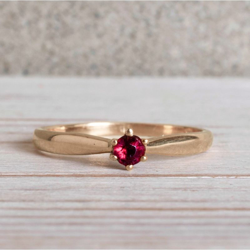 14k Yellow Gold 3mm Natural Red Ruby Solitaire Ring