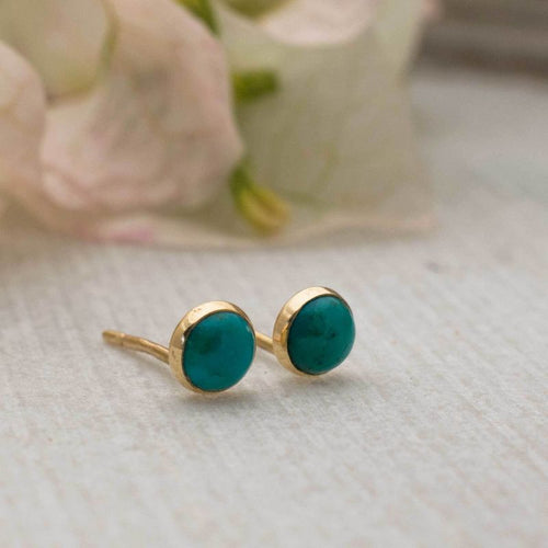 עגילי זהב 14 קראט צמודים בטורקיז