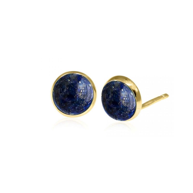 14k Solid Gold 6mm Lapis Stud Earrings With Gold Closures