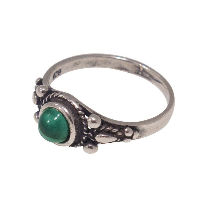 925 Sterling Silver Dainty Ring With A 5mm Malachite Gemstone