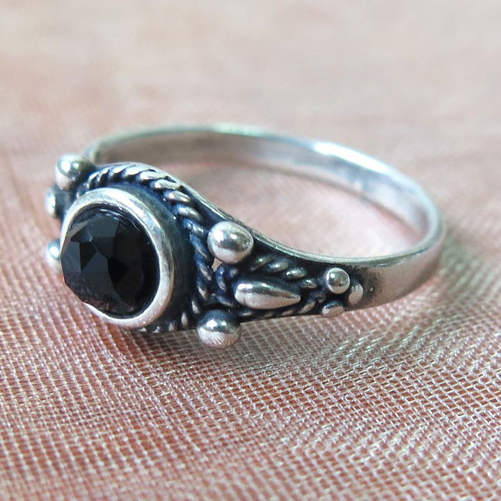 925 Sterling Silver Round Black Onyx Ring - Promise Ring , Handmade 