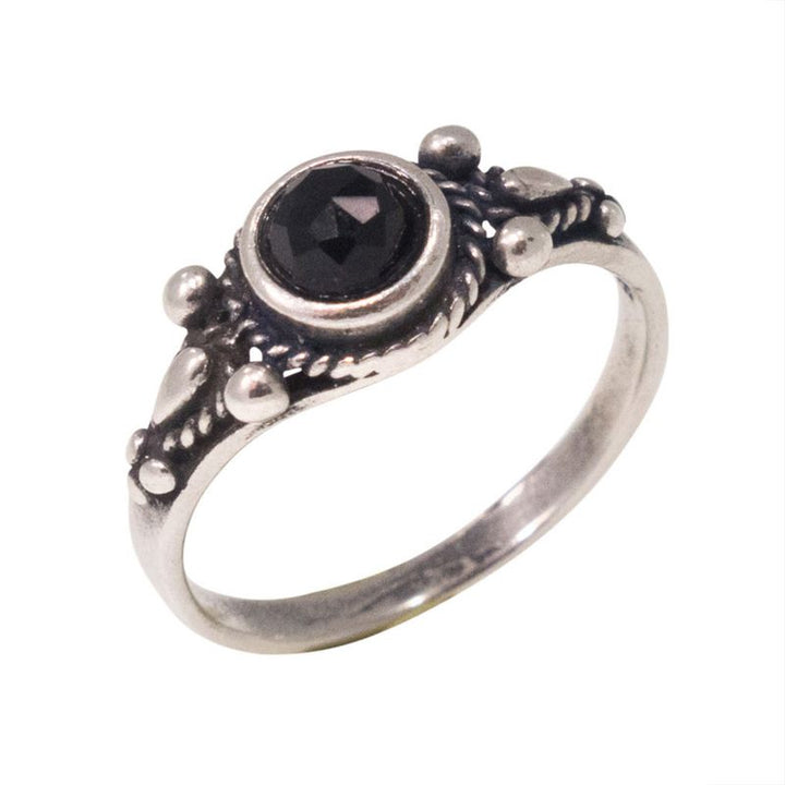 925 Sterling Silver Round Black Onyx Ring - Promise Ring , Handmade 