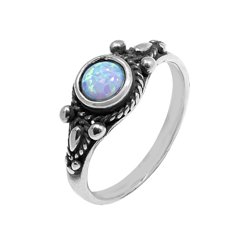 925 Sterling Silver Dainty Ring With A 5mm Blue Opal Gemstone