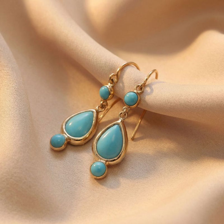 14k Solid Gold Turquoise Dangle Earrings