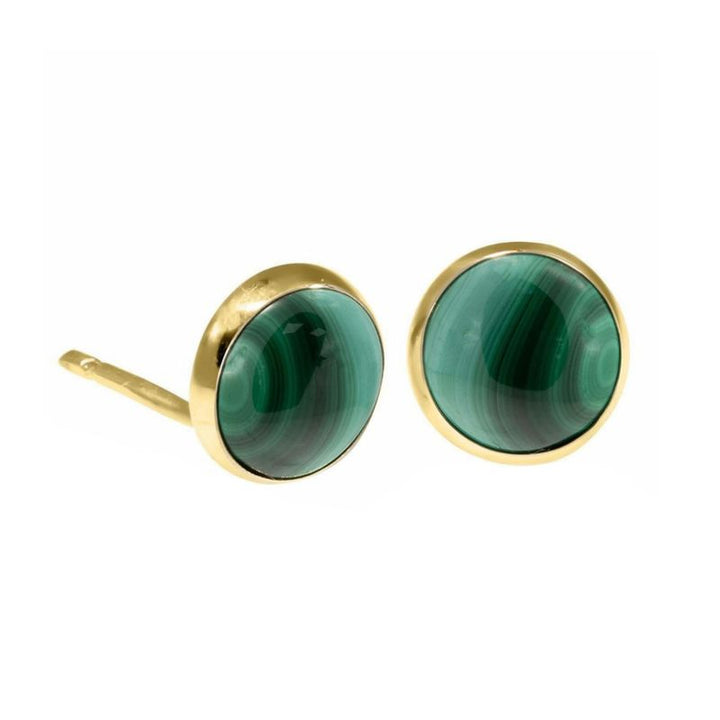 14k Solid Gold 12mm Malachite Stud Earrings With Gold Closures