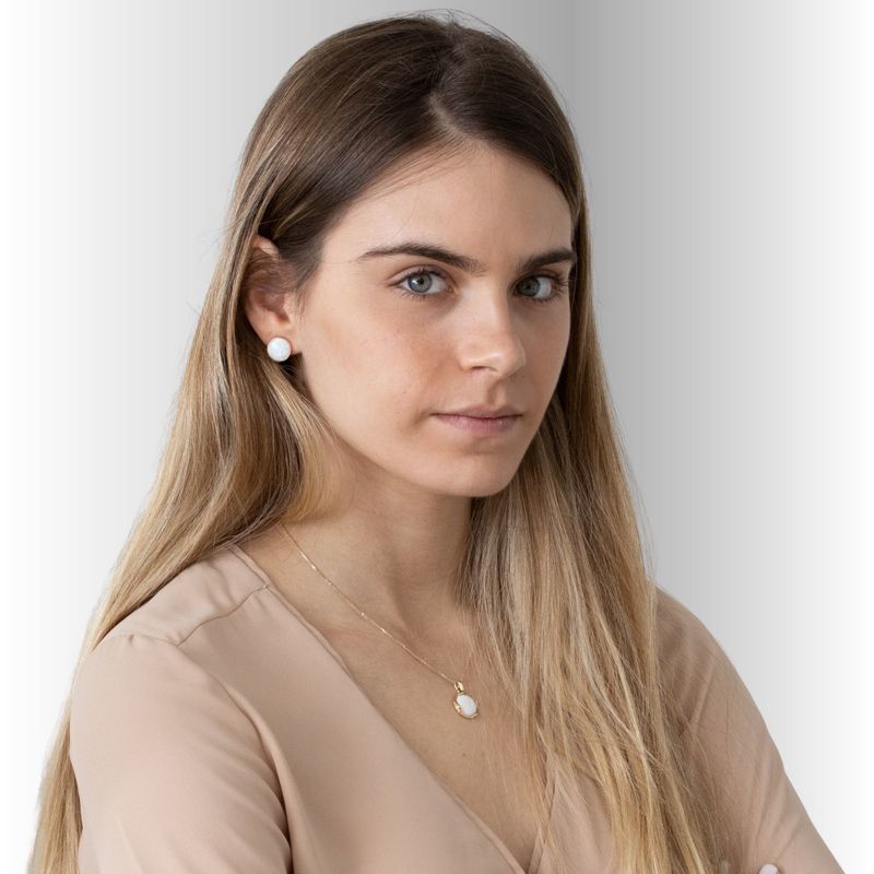 עגילי זהב 14 קראט צמודים אבן אופל לבן