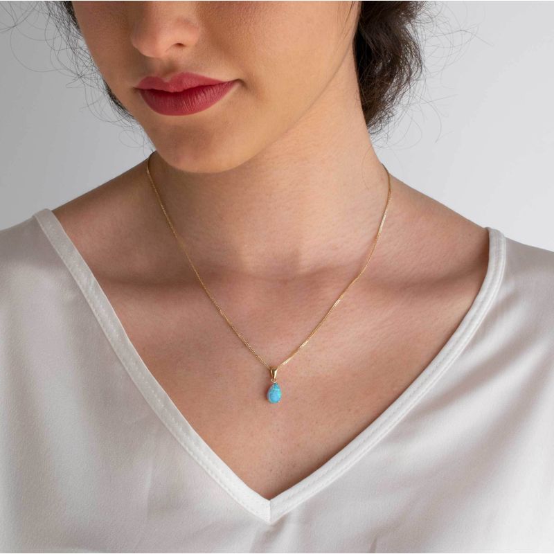 14K Yellow Gold 7x10mm Blue Opal Drop Pendant