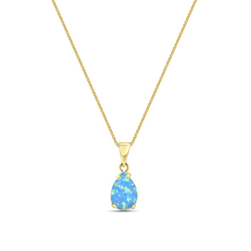 14K Yellow Gold 7x10mm Blue Opal Drop Pendant